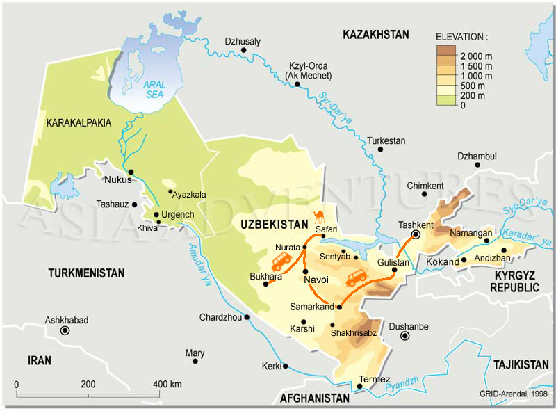 Map of tour 'Uzbekistan - Oriental Fairy Tale'